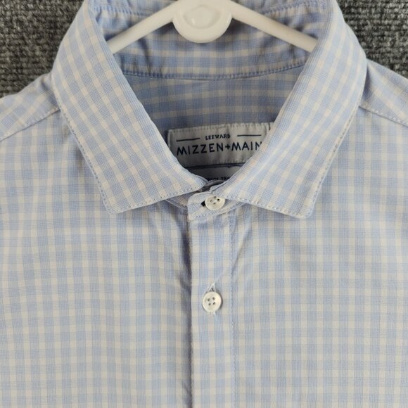 Mizzen + Main Medium Trim Fit Blue Plaid Long Sleeve Button Up Stretch USA Made - Picture 1 of 16